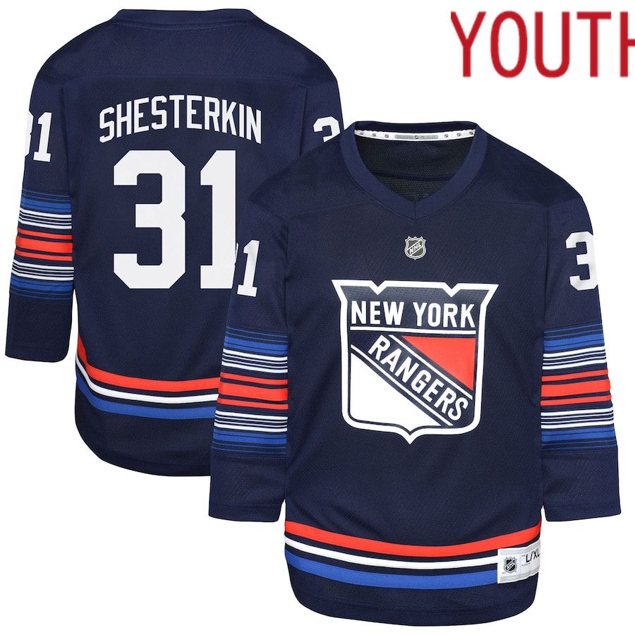 Youth New York Rangers #31 Igor Shesterkin Navy Alternate Replica Player NHL Jersey->youth nhl jersey->Youth Jersey